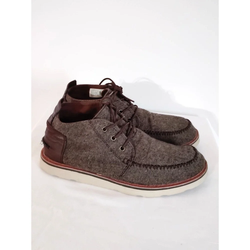TOMS Men 11 Brown Wool Tweed Lace Up Moc Toe Casual Westen Biker Comfort Sneaker